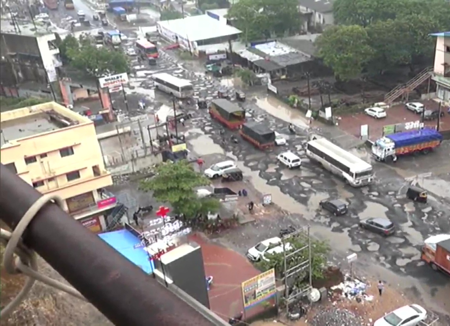 National Highway-48 covered in potholes filled with water