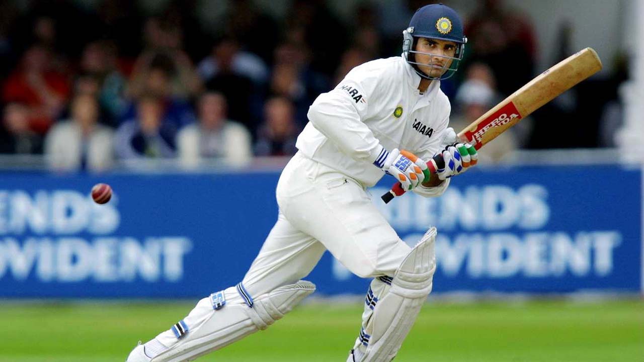 Sourav Ganguly plays a shot in his early days in Test cricket.