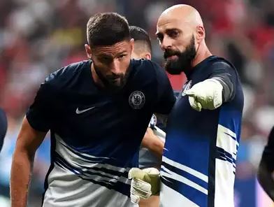 Chelsea forward Olivier Giroud, goalkeeper Willy Caballero