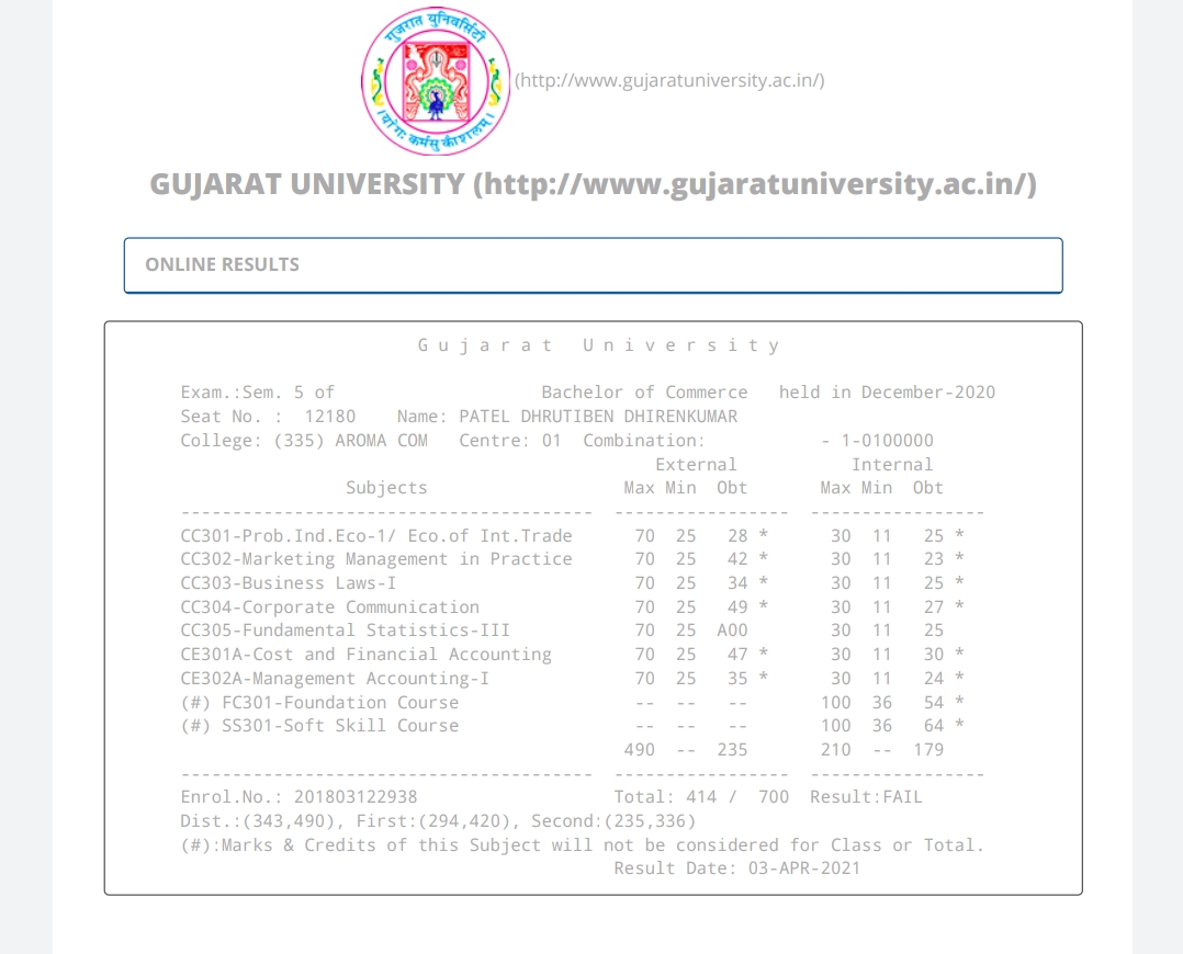 ગુજરાત યુનિવર્સિટીની બેદરકારીઃ વિદ્યાર્થીનીએ પરીક્ષા આપ્યા છતાં ગેરહાજર બતાવી નાપાસ કરી