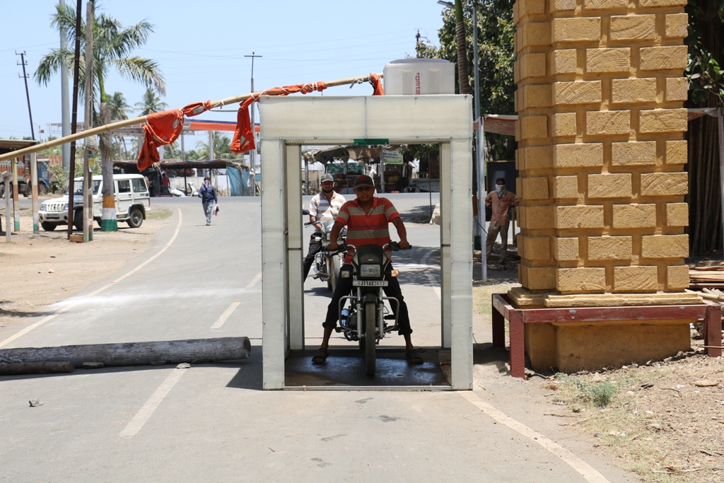 people automatically sanitized after entering in this village