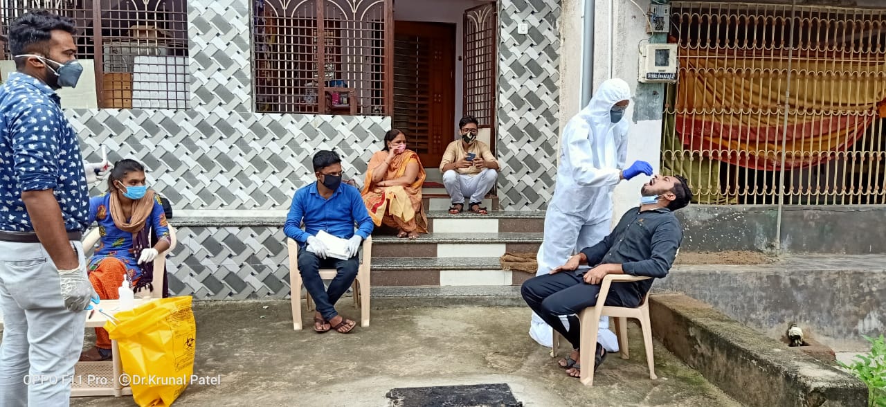 Rapid antigen testing of traders conducted by RBSK team at Santrampur and Kadana