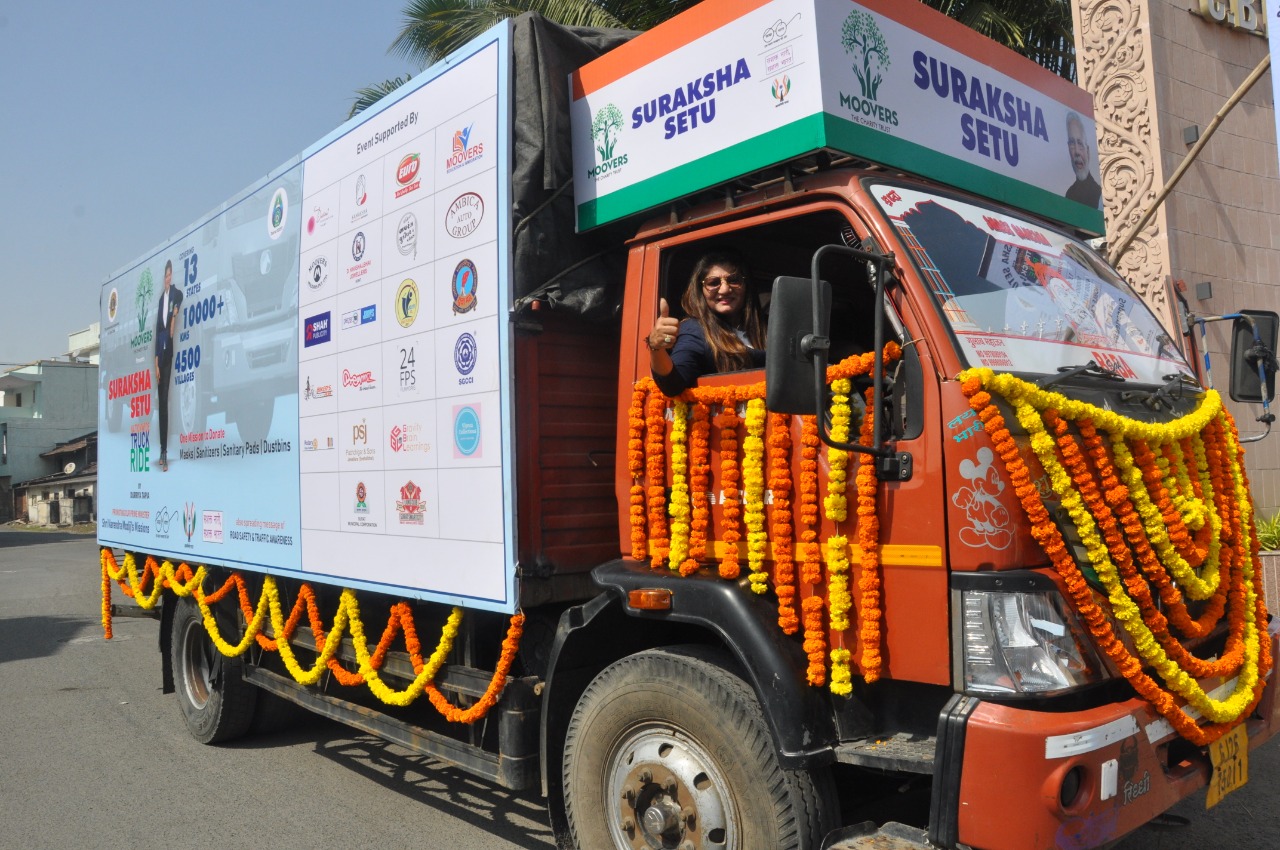 a women from surat  to travell all over india by truck to create awareness about govt schemes among masses