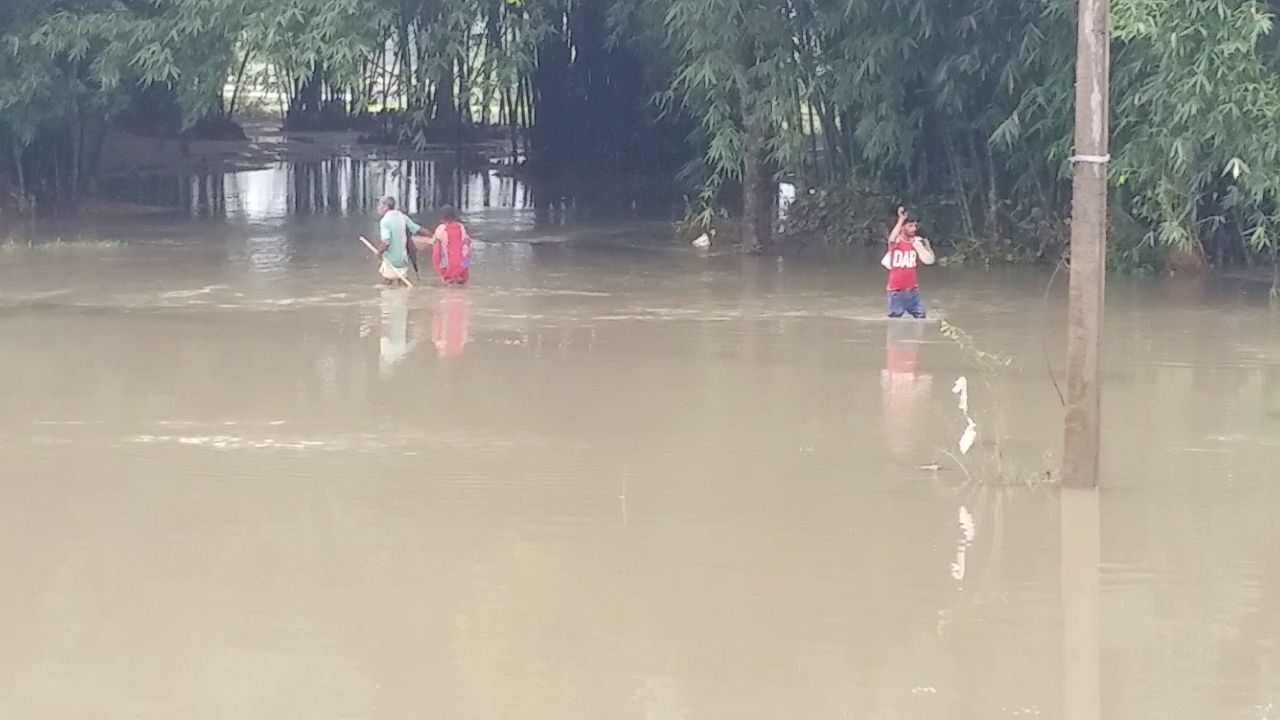 रस्सी के सहारे आते लोग.