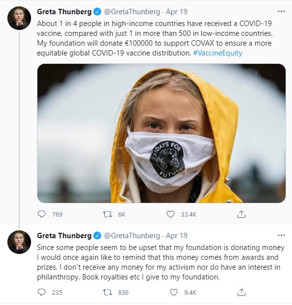 Greta Thunberg urges nations to 'step up' fight against COVID-19 vaccine inequality