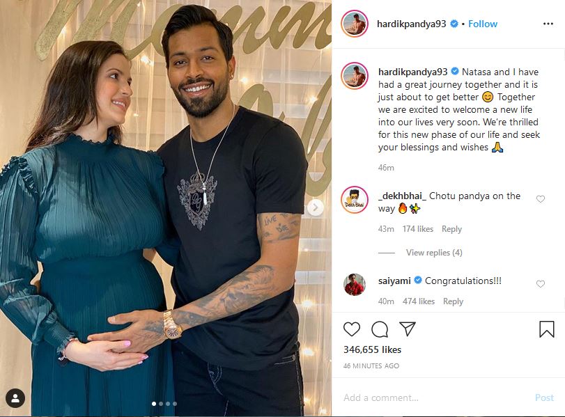 Hardik Pandya, Natasa Stankovic announce pregnancy, share pic