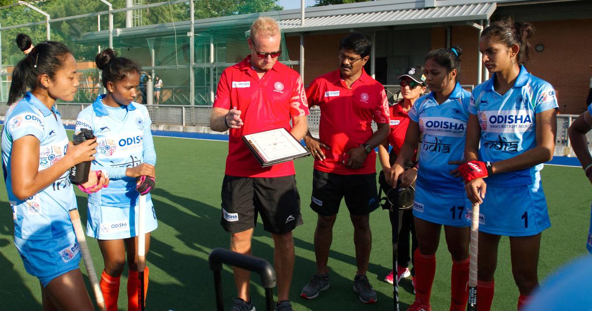 Indian women's hockey team players with coach Sjoerd Marijne.