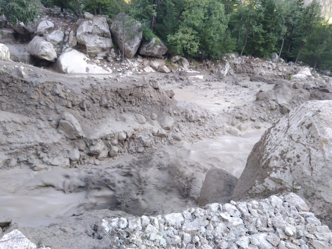 kinnaur, flood, Sangla Kharkala, drain