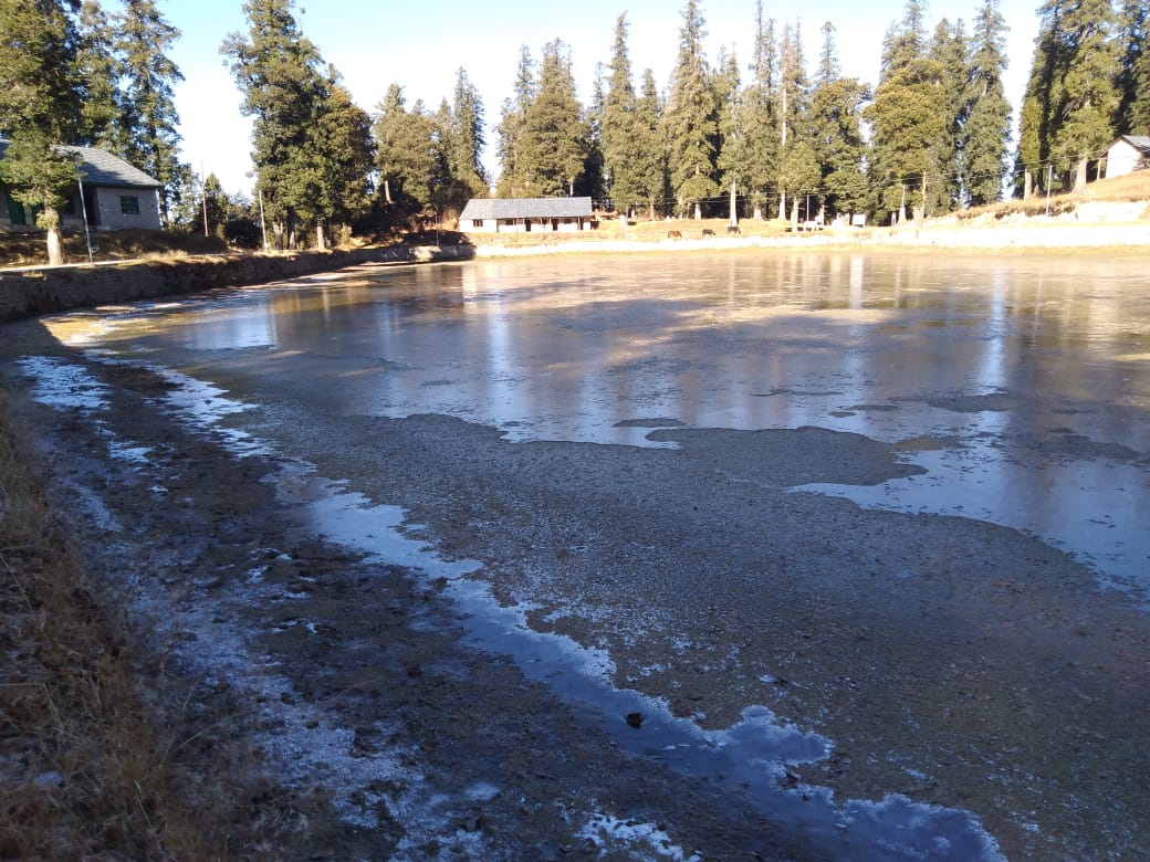 Adorable god Kamrunag holy lake frozen with snow in mandi