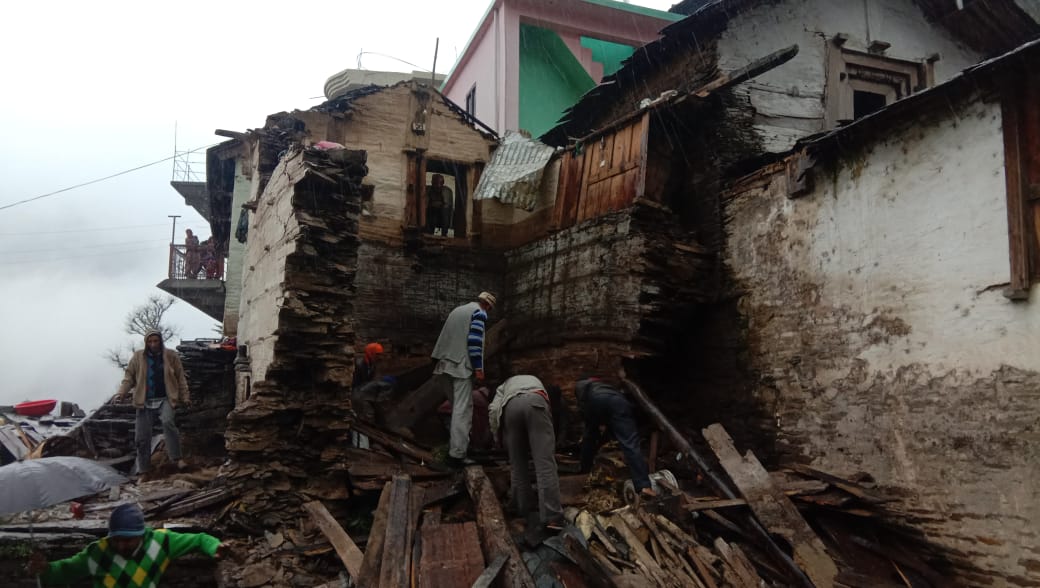 wooden home collapse due to heavy rain