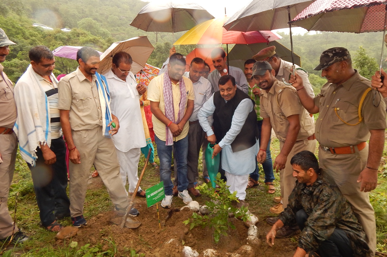 Plantation by Panchayati Raj Minister Virendra in una