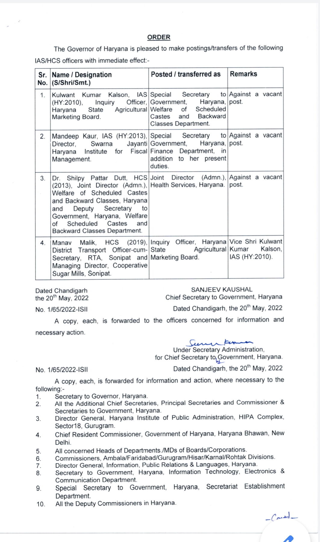 administrative reshuffle in haryana