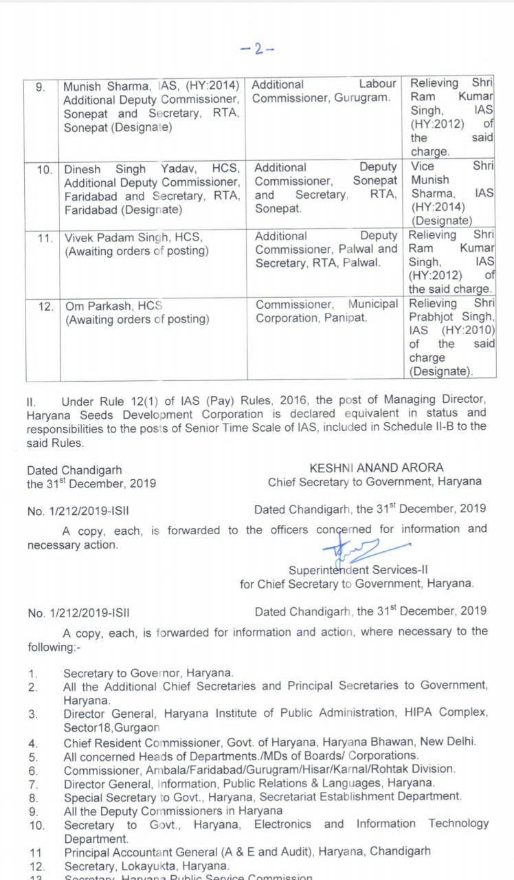 chandigarh ias and hcs officers transfer