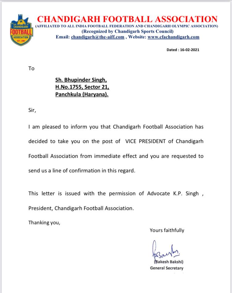 bhupinder singh bura footbal association