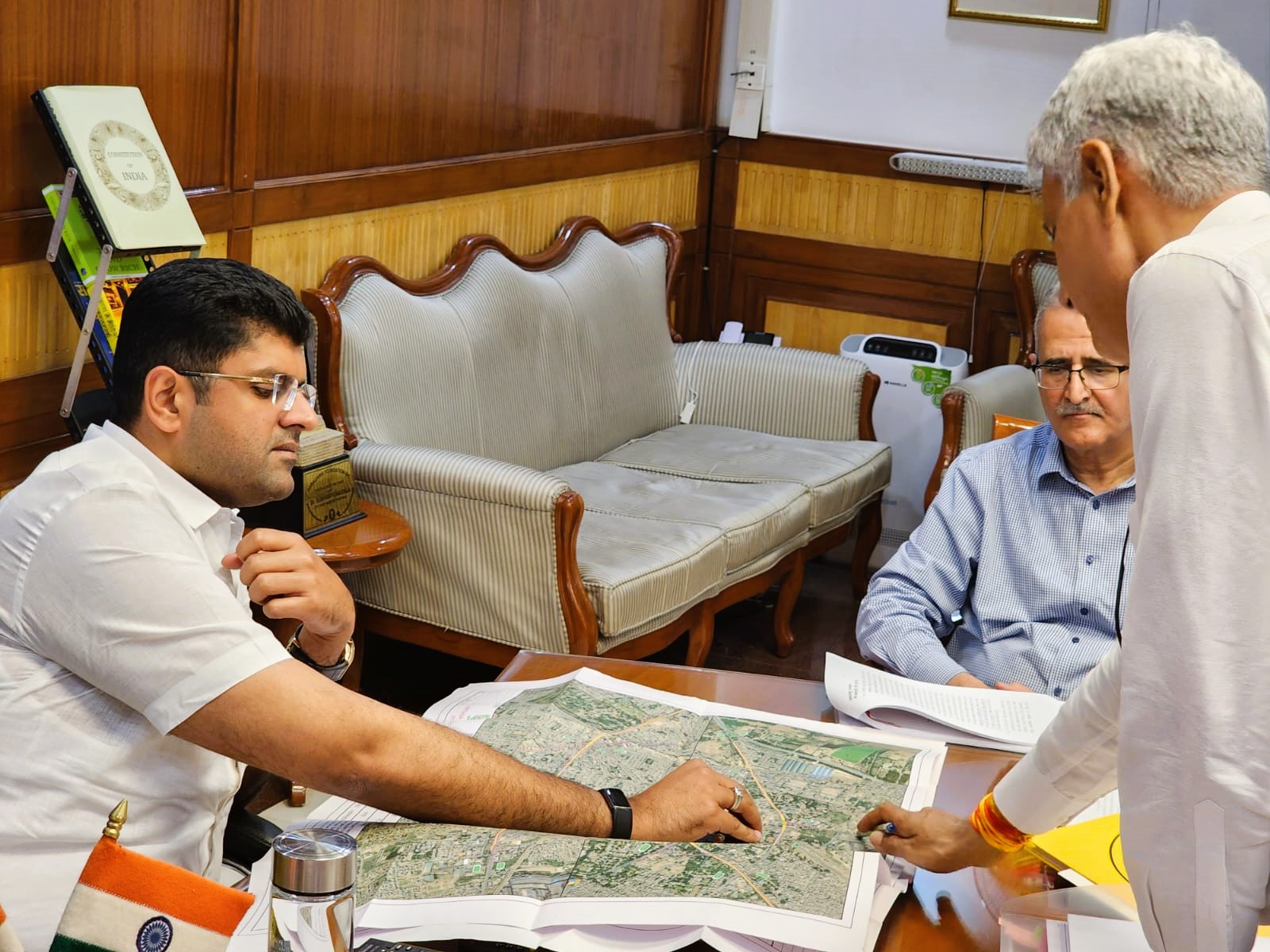 Haryana Deputy CM Dushyant Chautala meeting with officials