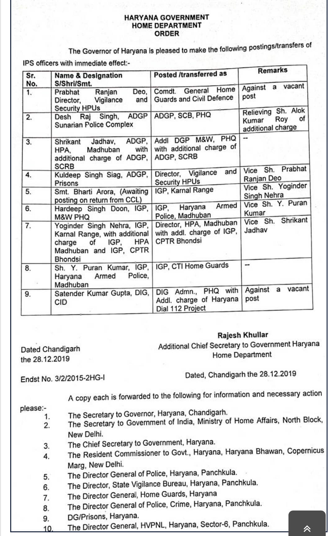 transfer and appointment orders of 9 IPS officers