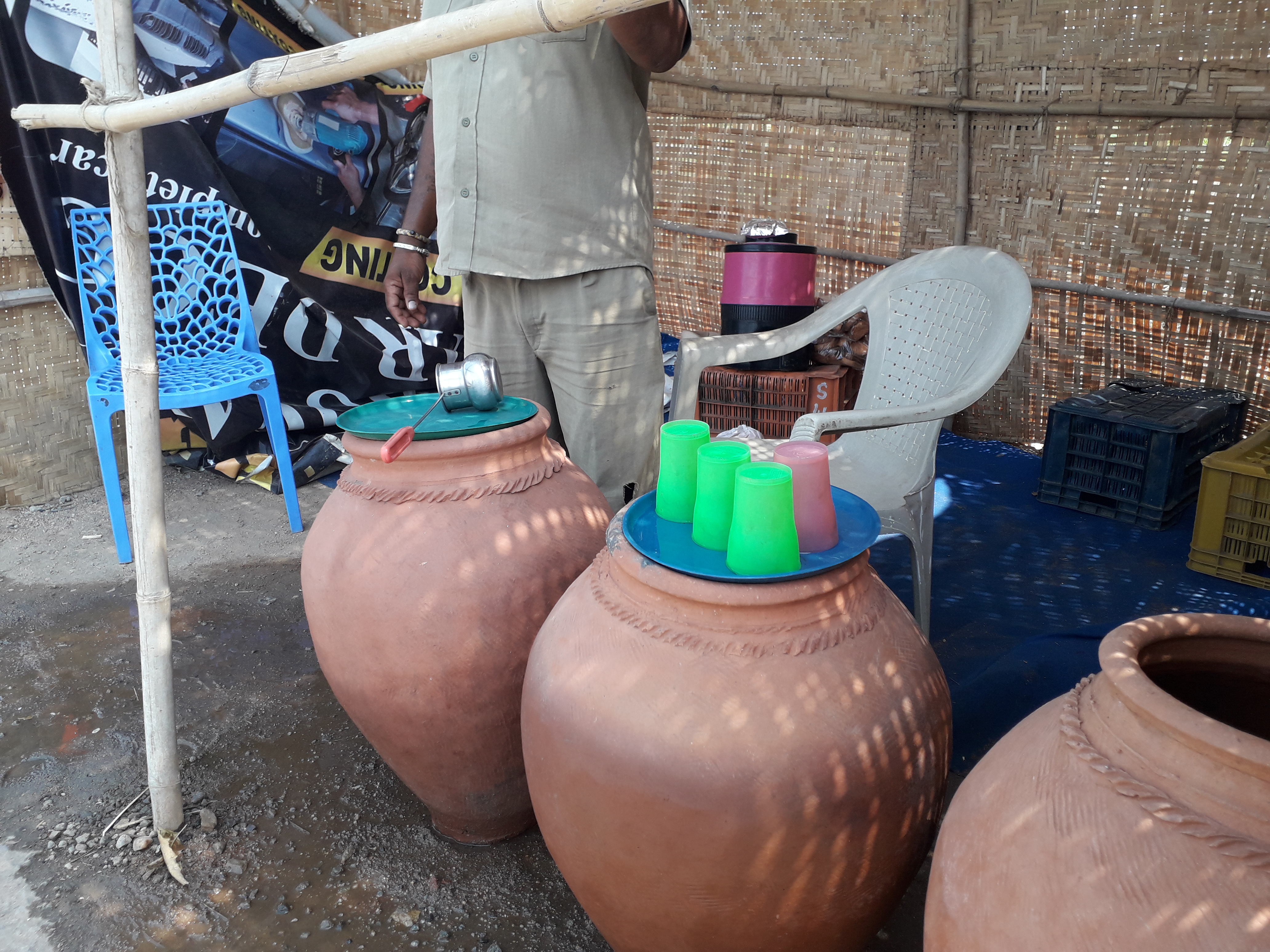 OFFICERS SET UP DRINKING WATER WITH OUT ANY PRECAUTIONS