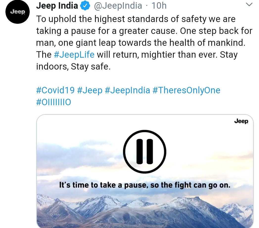 Jeep urges everyone to stay indoors and stay safe