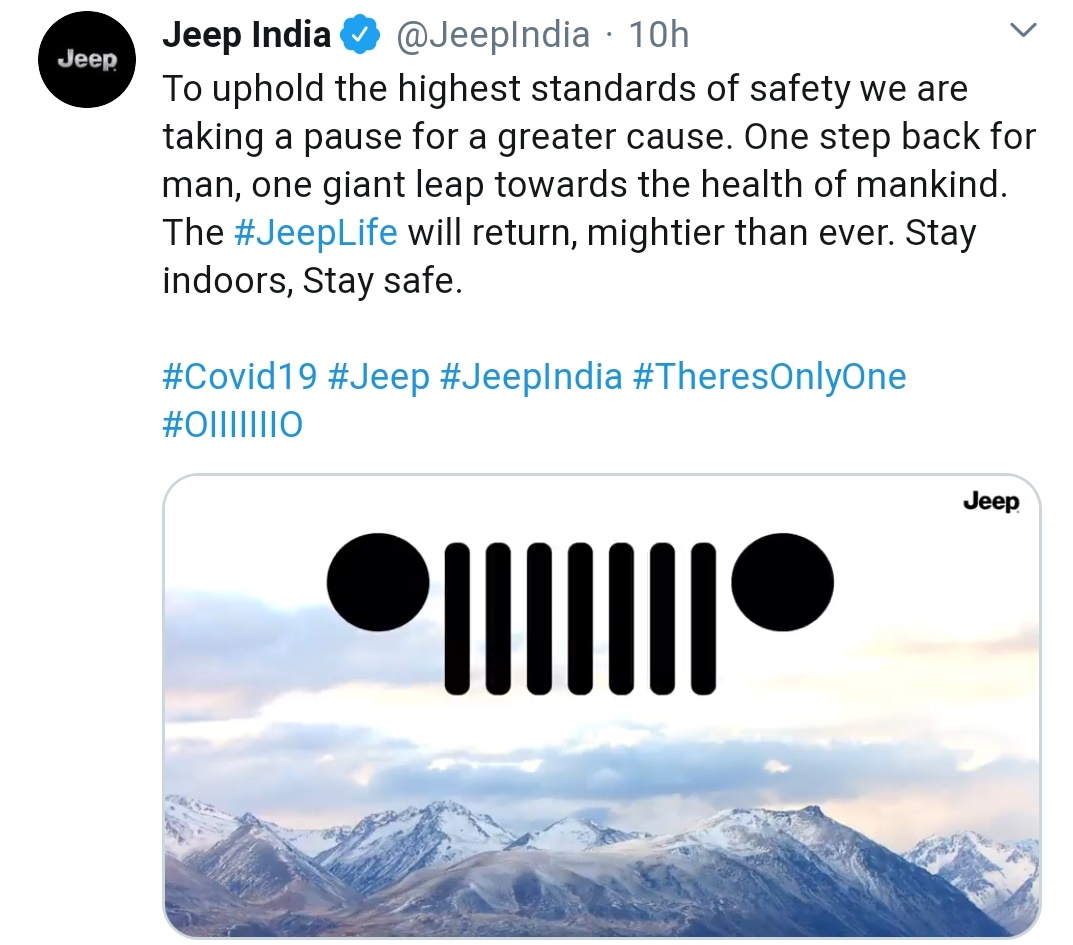 Jeep urges everyone to stay indoors and stay safe.
