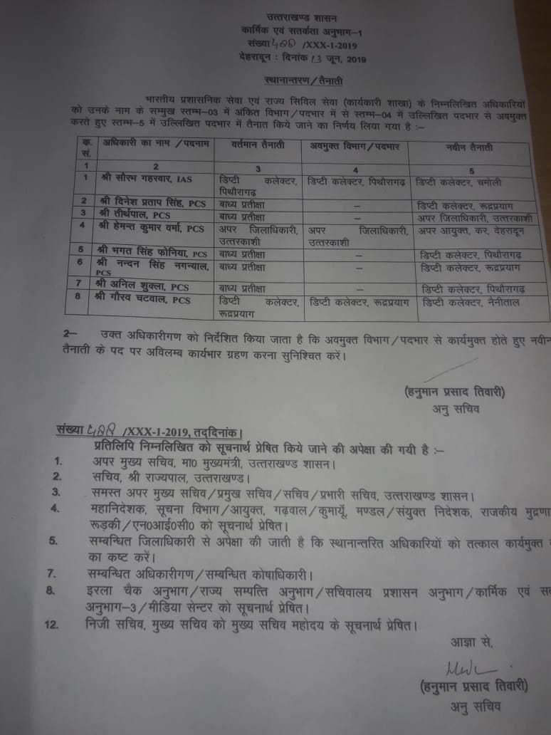 ias and pcs officers transfers in uttarakhand