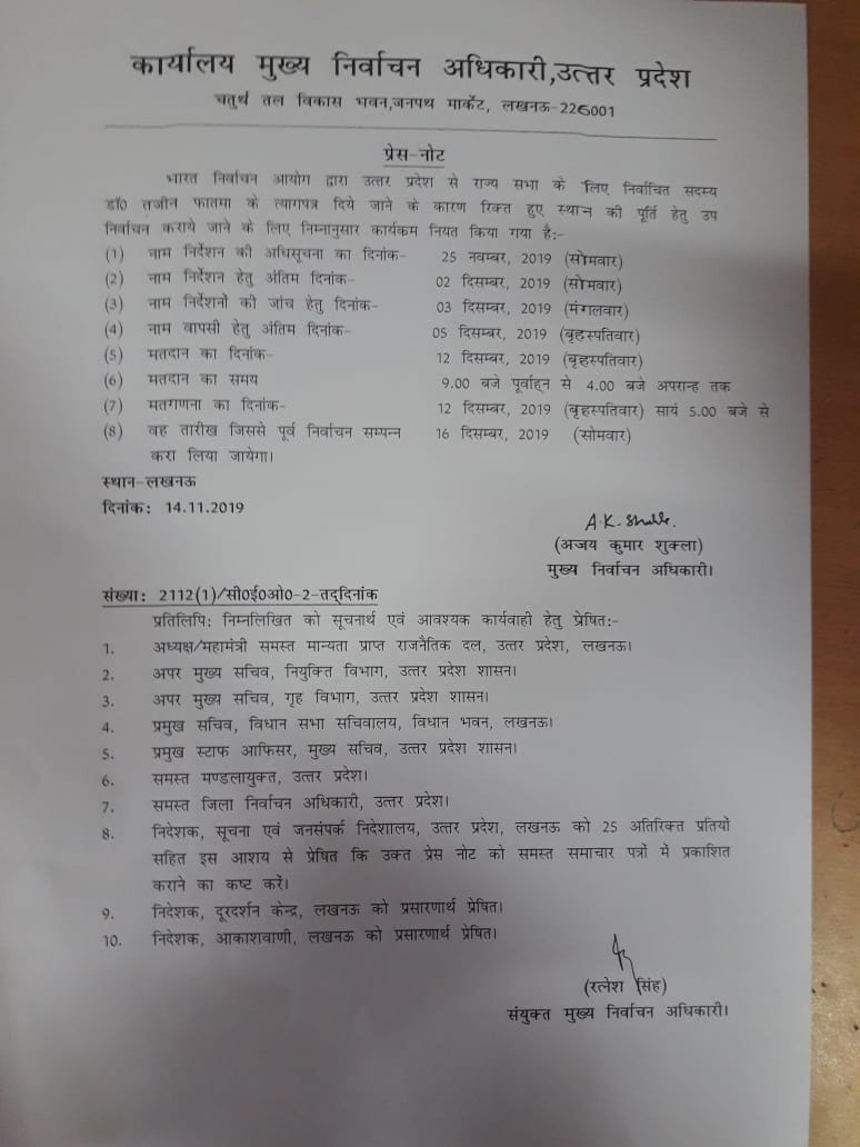 Uttar Pradesh By-elections for Rajya Sabha