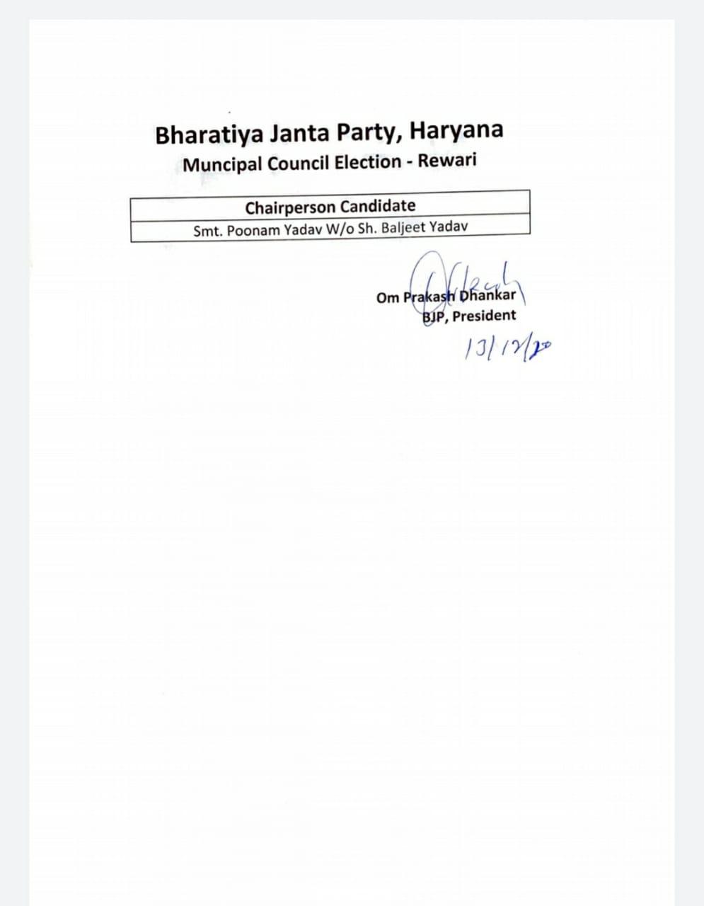 BJP released candidates list