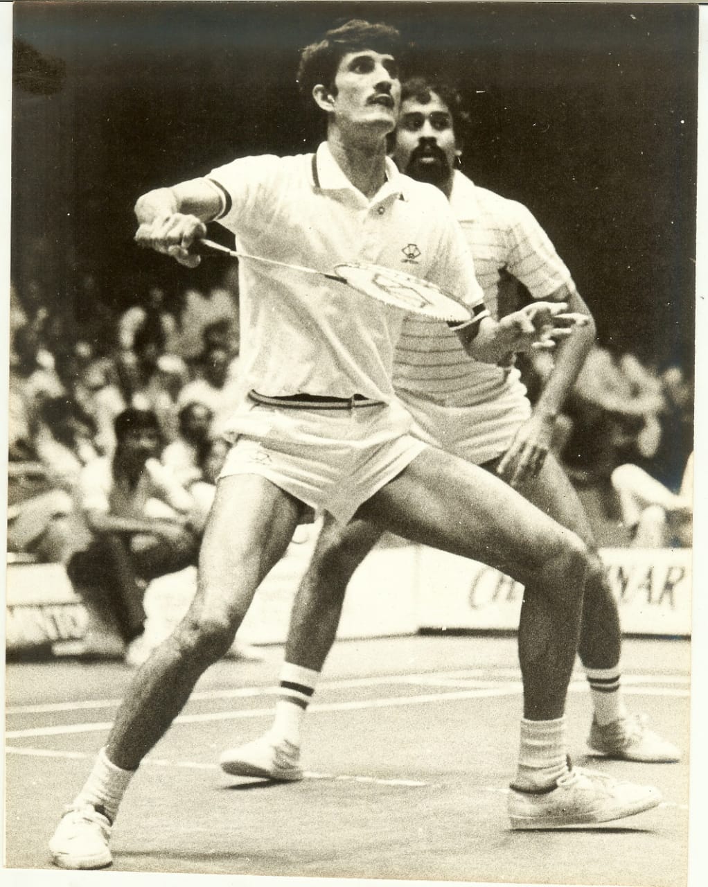 Pradeep Gandhe (Left) and Leroy D'sa (Right) during a men's doubles match in the 1982 Asian Games, New Delhi.