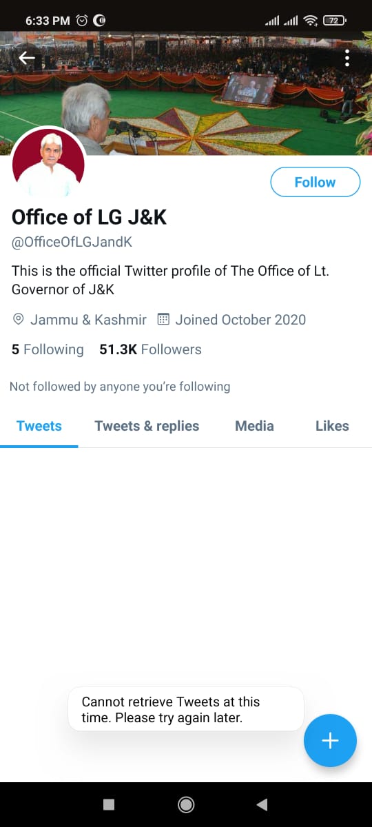 Twitter handle of J-K Lt Governor suspended