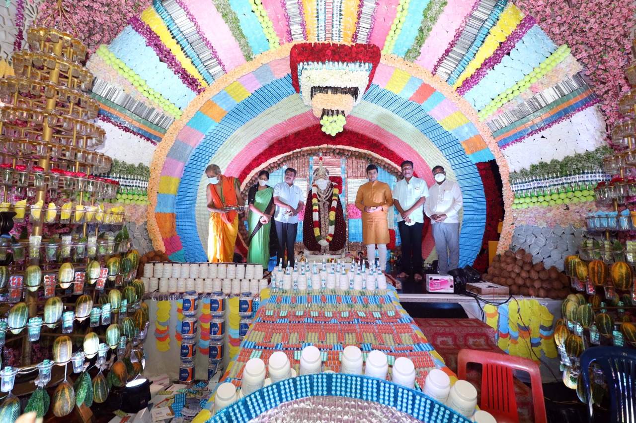 temple decorated with Corona medicine