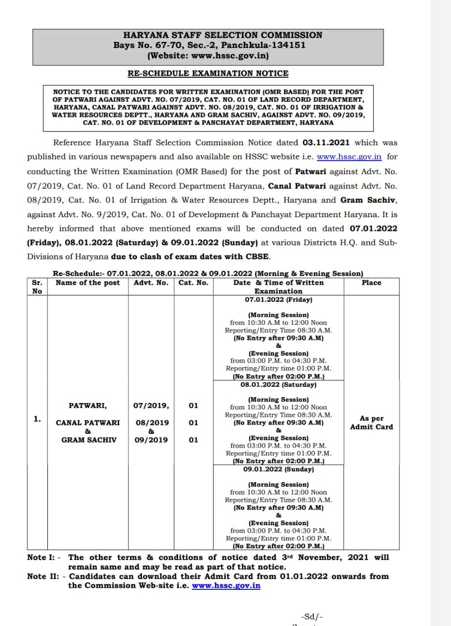 HSSC Patwari Exam 2021