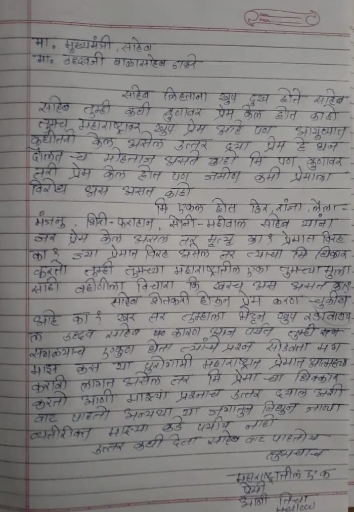 Farmers Letter To Uddhav Thackeray