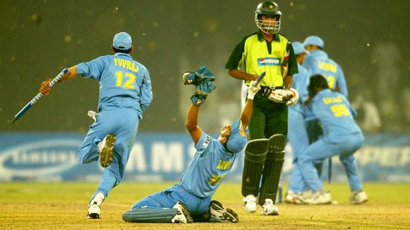 Indian players celebrate after winning the 2004 ODI series in Pakistan.