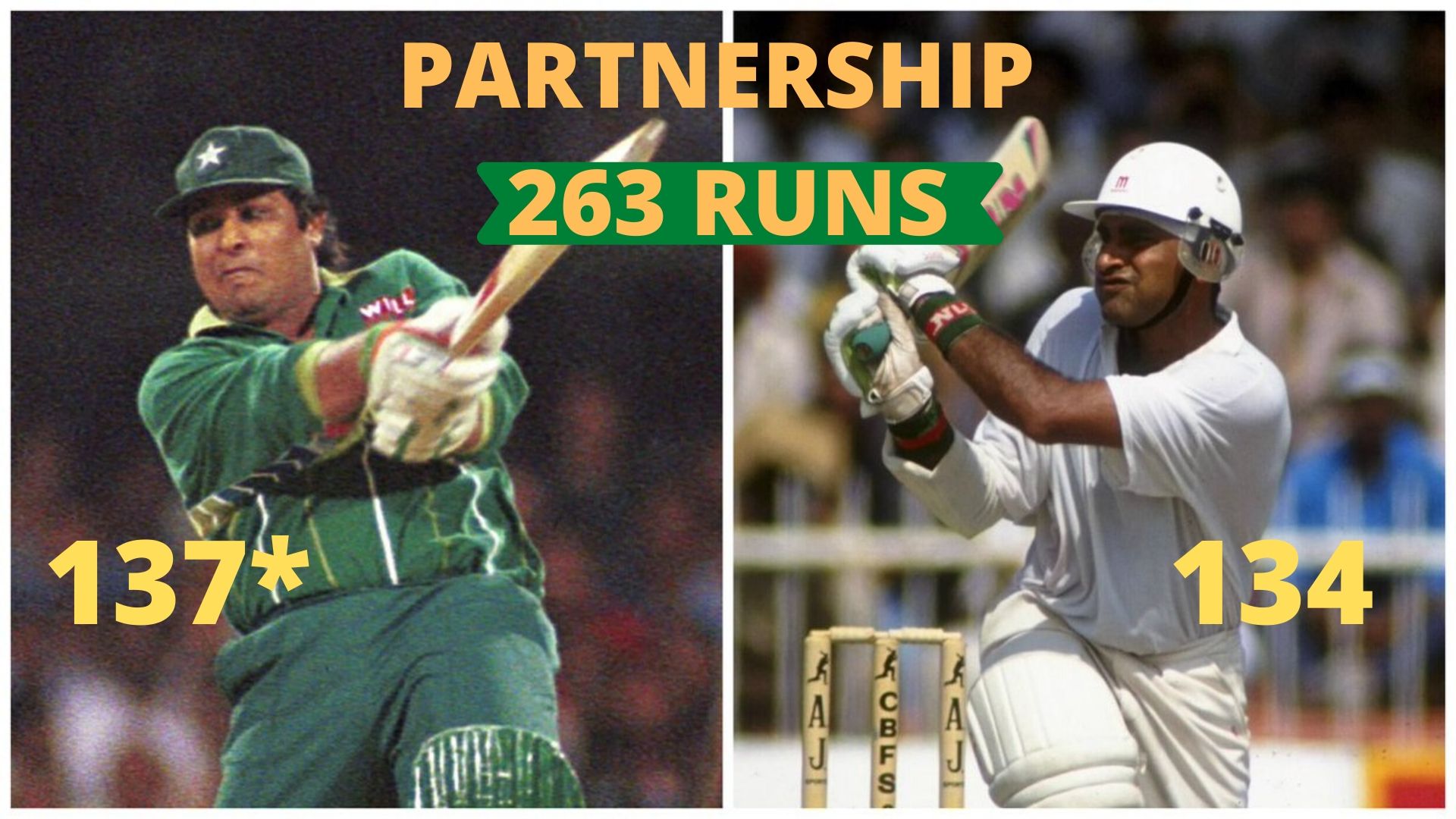 Inzamam-ul-Haq and Aamer Sohail built 263 runs partnership against New Zealand, a world record partnership then.