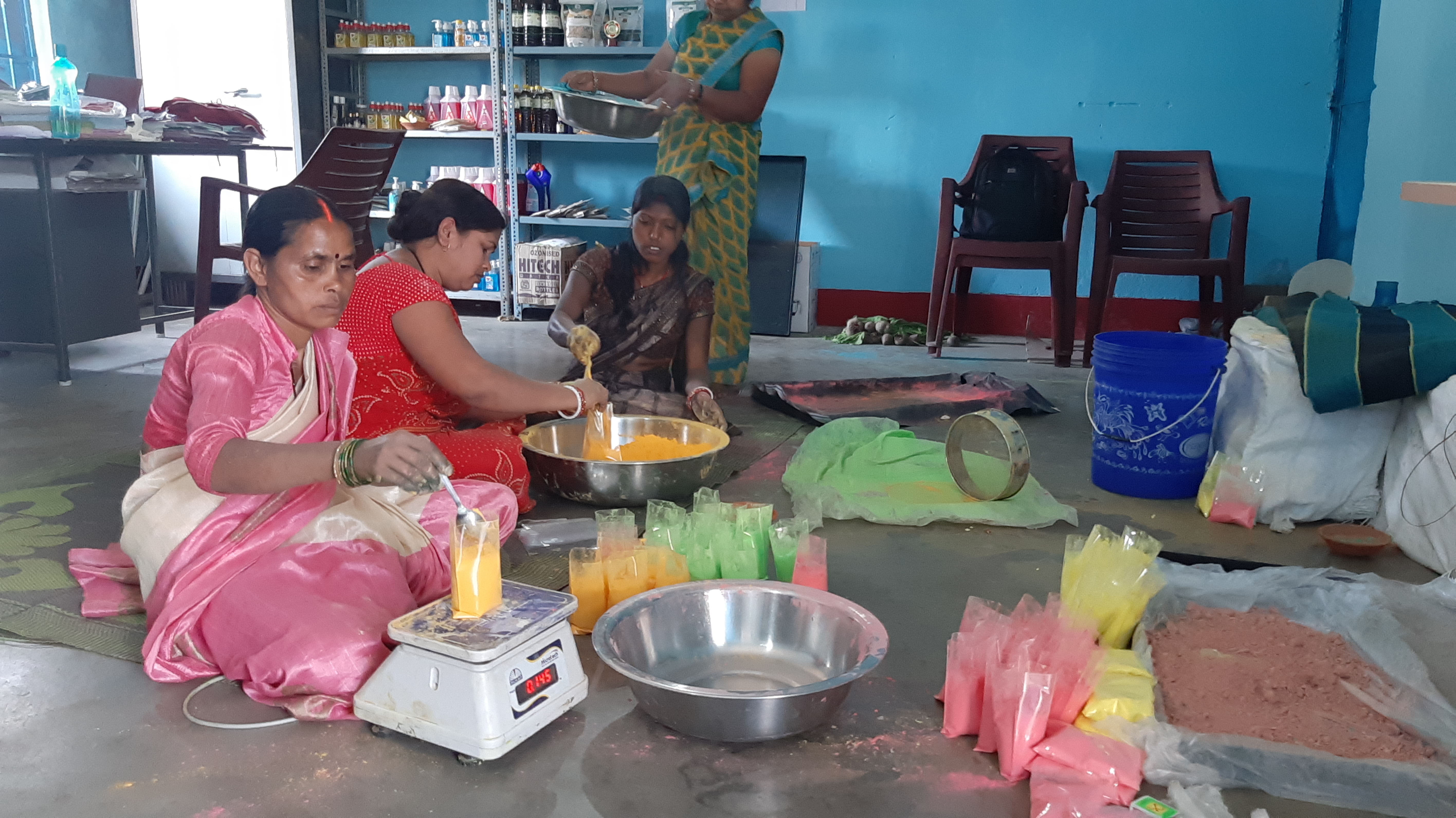 Women of Hazaribag making Gulal of flowers and sandalwood