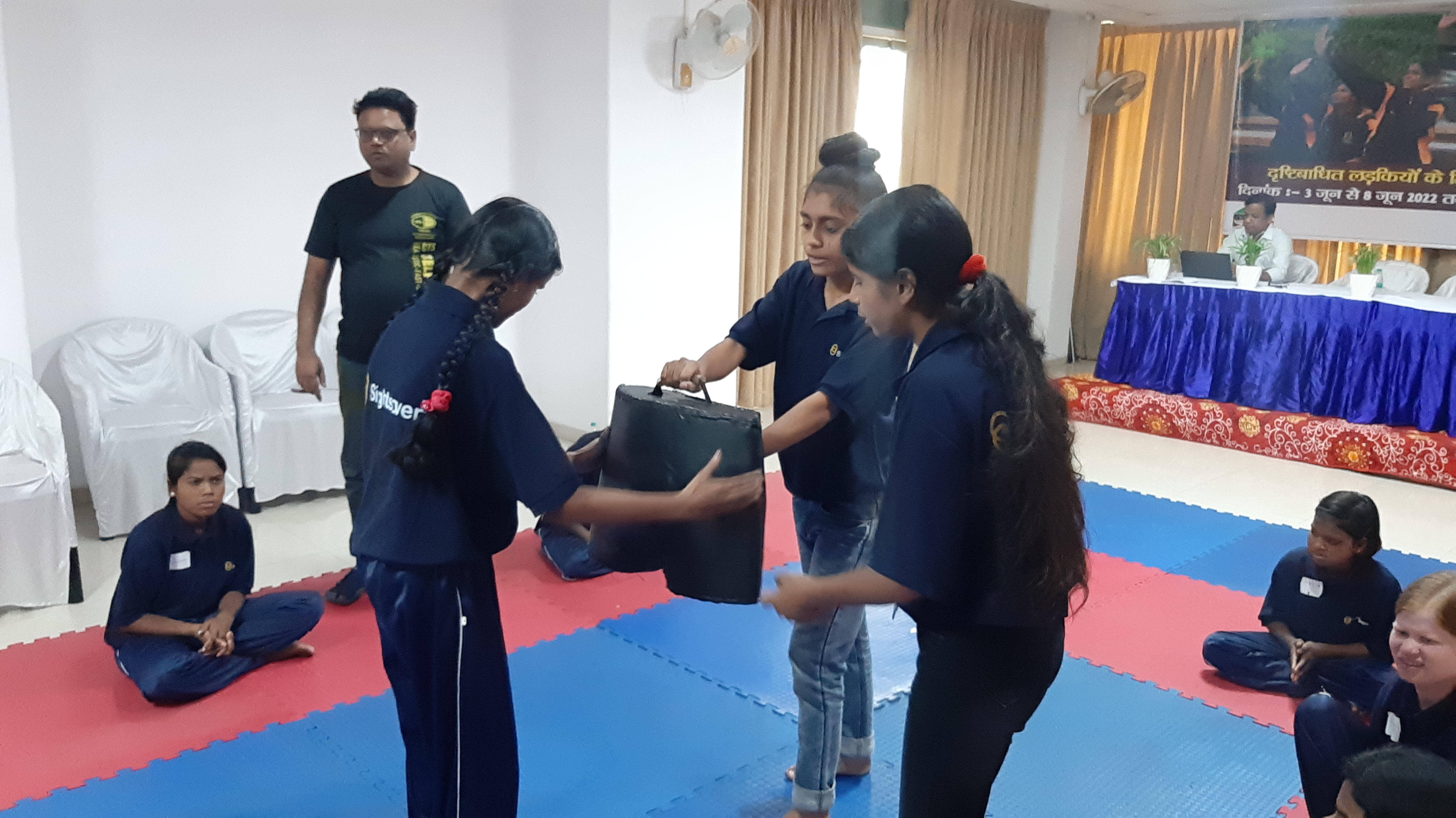 Visually challenged girls taking self defense training in Hazaribag