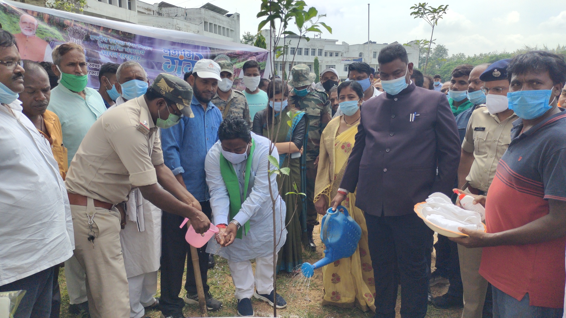 Minister Satyanand Bhokta planting trees