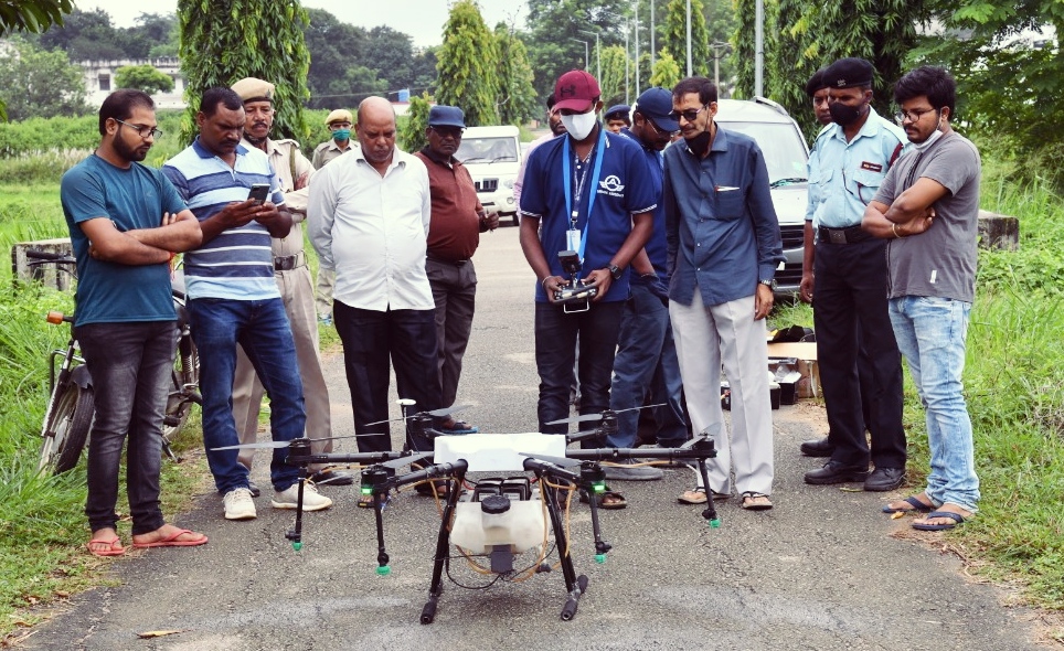 Demonstration of spraying insecticide in jharkhand by drone in Birsa Agricultural University