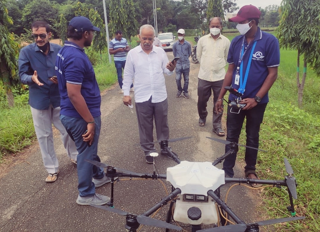 Demonstration of spraying insecticide in jharkhand by drone in Birsa Agricultural University