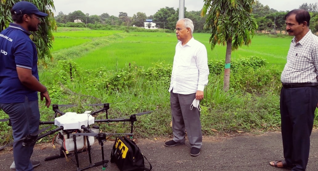 Demonstration of spraying insecticide in jharkhand by drone in Birsa Agricultural University