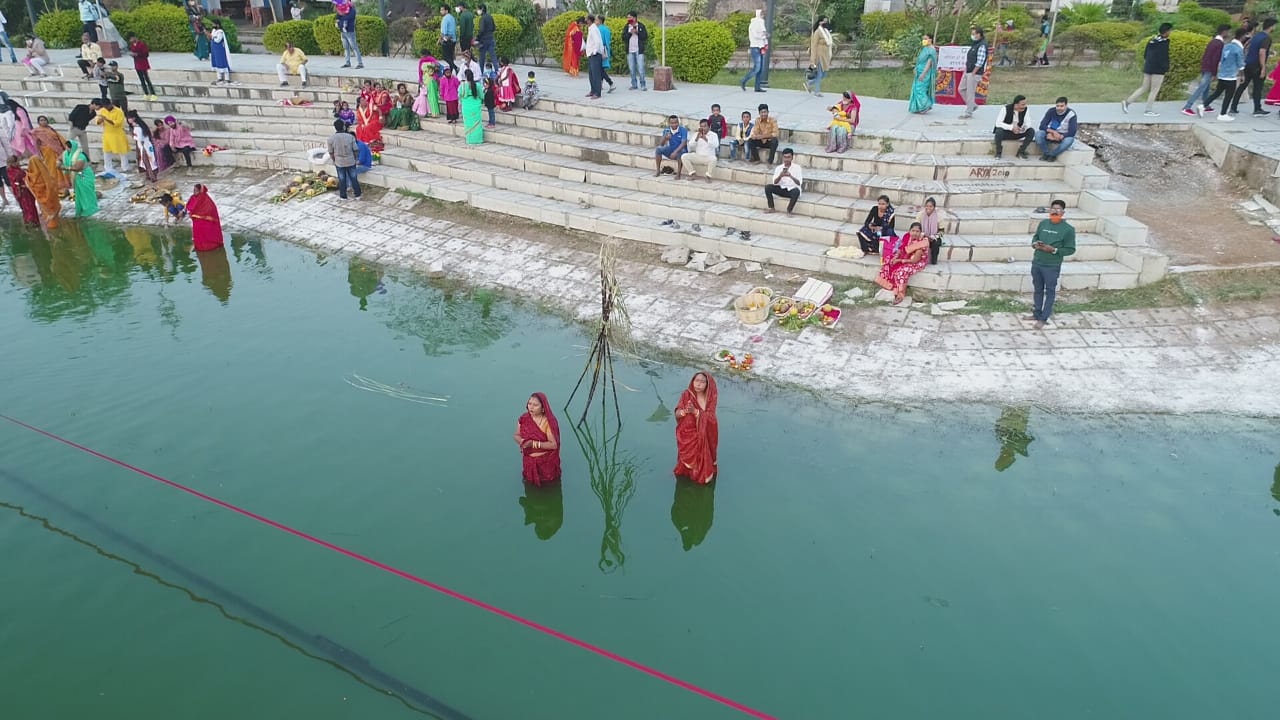 Drone camera surveillance of Chhath Puja in Ranchi