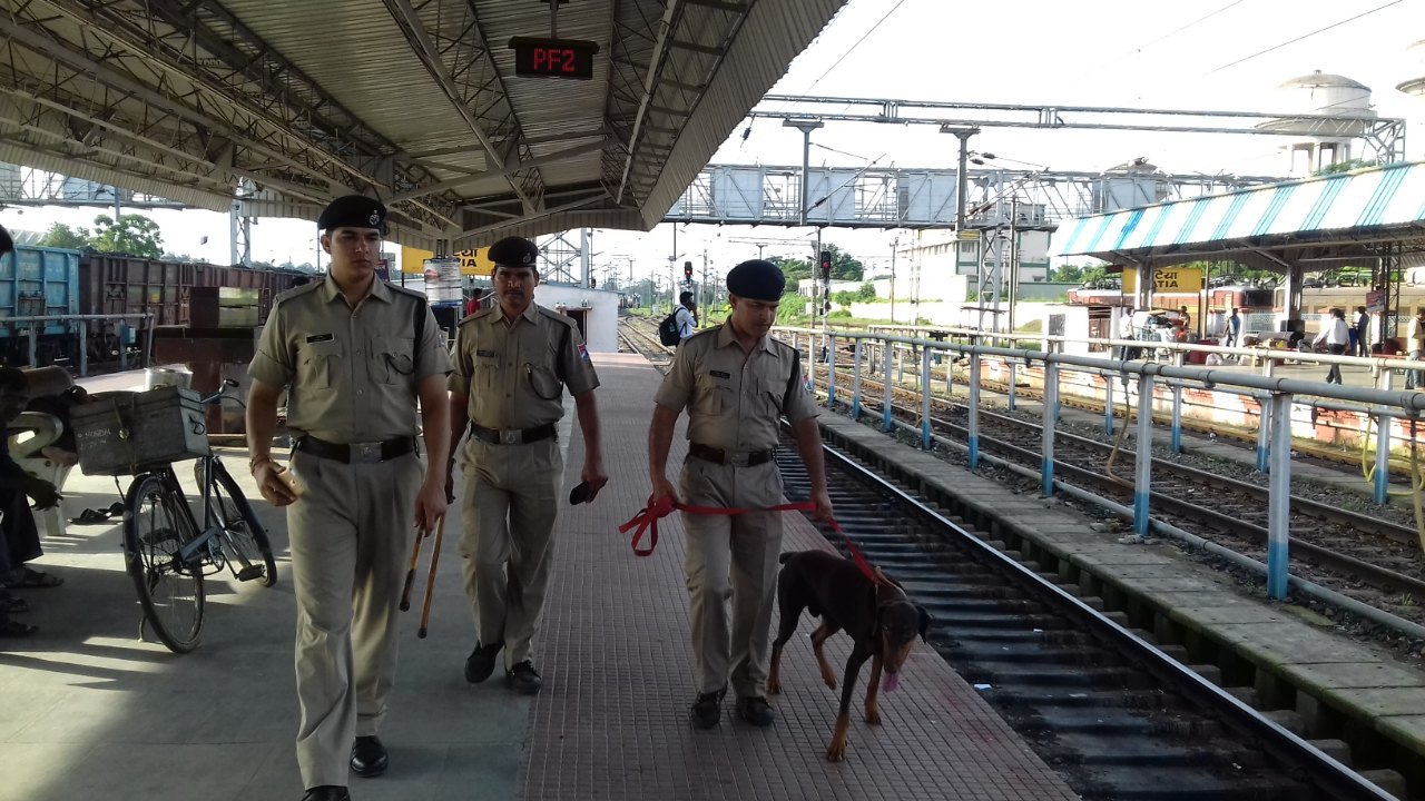 Security forces checking railway station