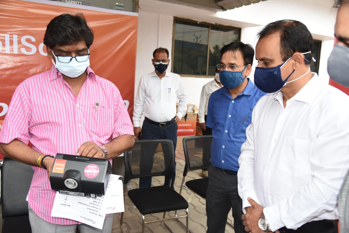 icici foundation handed over medical equipment to chief minister hemant soren to fight from corona