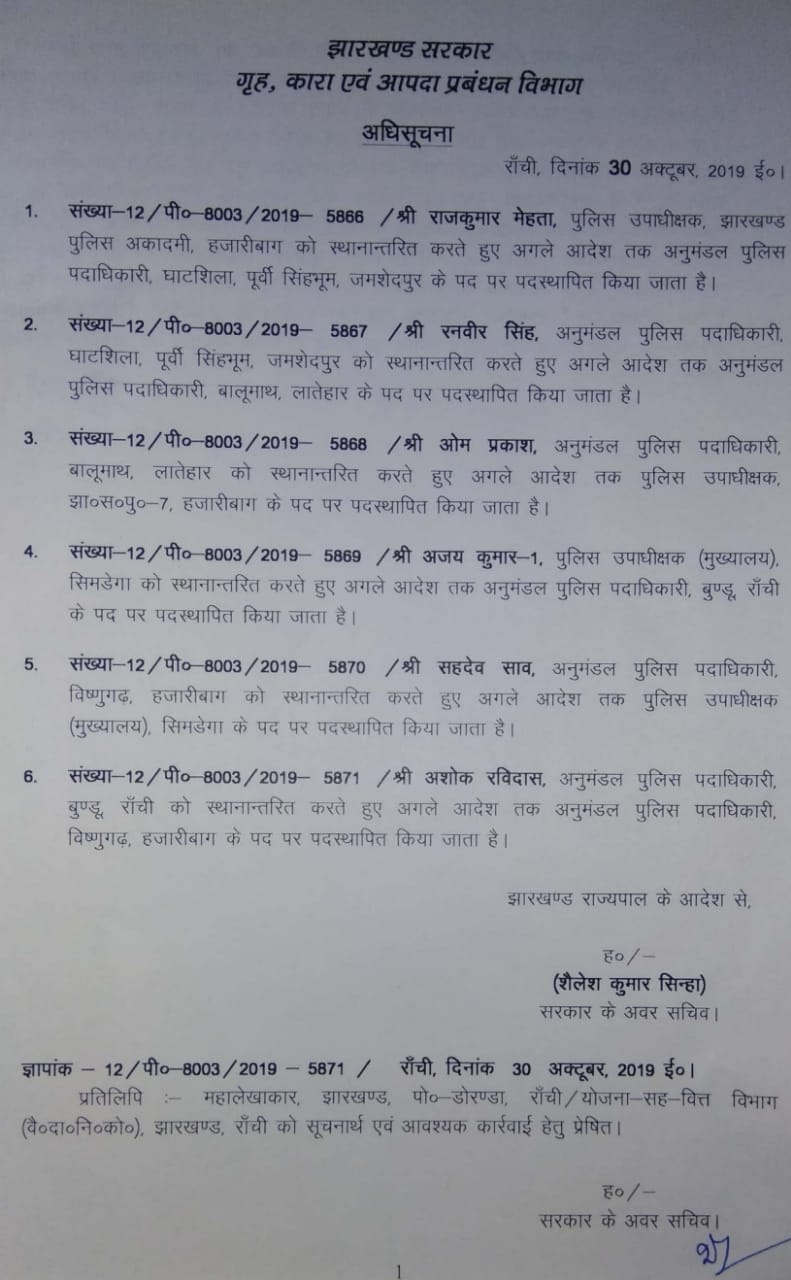 DSP level officers transferred, अधिकारियों का तबादला