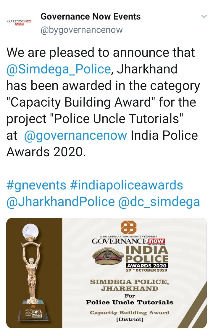 simdega police receives capacity building award