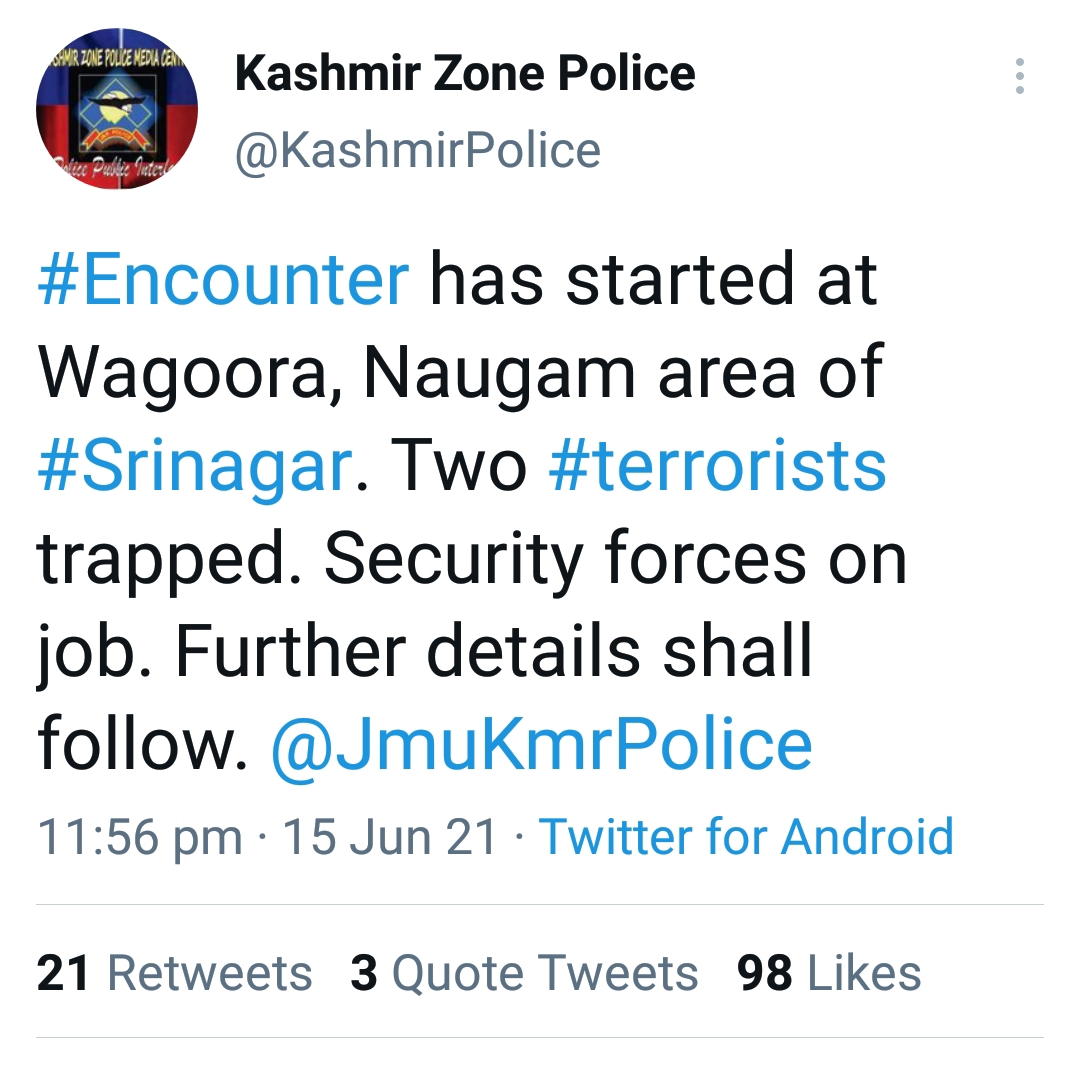 Kashmir Zone Police tweet