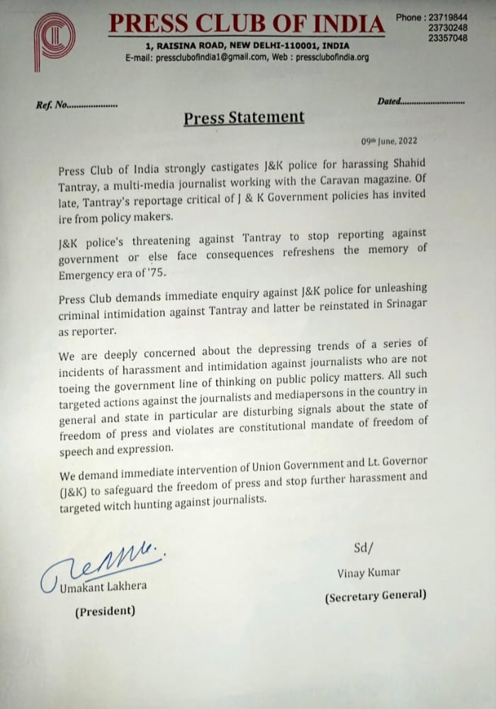 PCI  demands probe against J&K police over alleged harassment of journalist