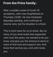 Covid-19: John Prine in critical condition