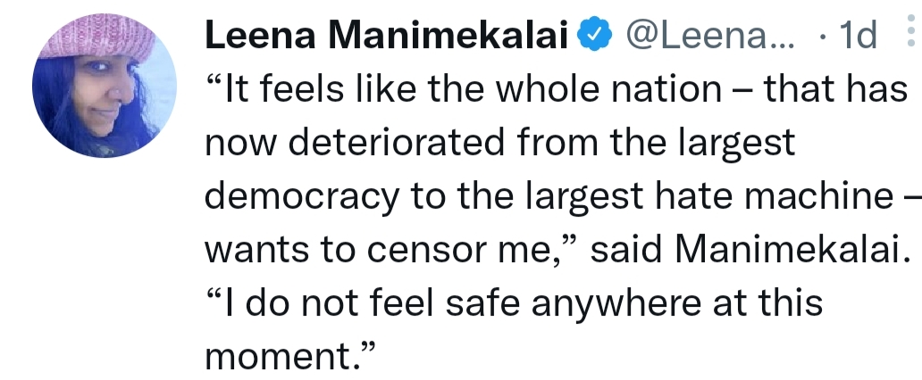 Leena Manimekalai Tweet