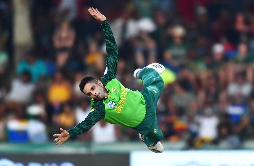 Keshav Maharaj tries to stop the ball at Boland Park in 1st ODI.