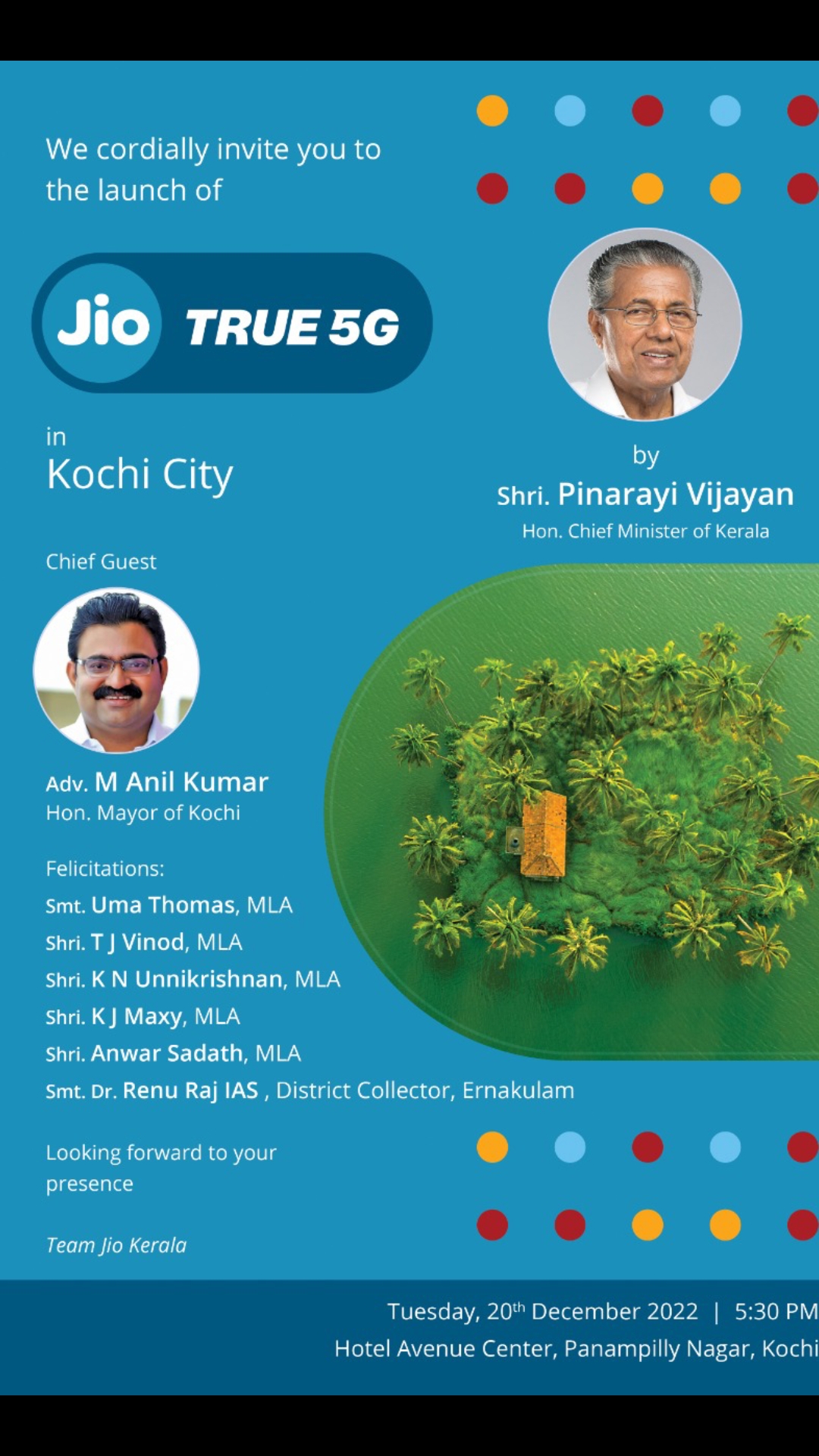 five g  five g service  five g service starts in kochi  reliance jio  chief minister pinarayi vijayan  latest news in kochi  latest news today  കൊച്ചിയില്‍ ഇനി 5ജി തരംഗം  5ജി തരംഗം  ഫൈവ് ജി സേവനം  മുഖ്യമന്ത്രി പിണറായി വിജയൻ  റിലയൻസ് ജിയോ  എറണാകുളം ഏറ്റവും പുതിയ വാര്‍ത്ത  ഇന്നത്തെ പ്രധാന വാര്‍ത്ത